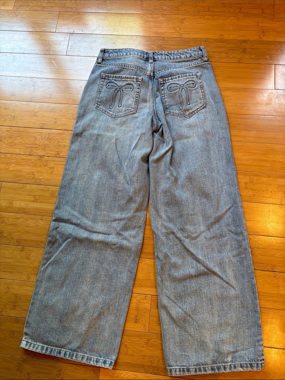 wild fable Light Blue Wide-Leg Jeans with Bow Stitching